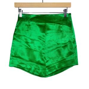 Zara Womens XSmall XS Kelly Green Satin Mini Skirt Asymmetrical Blogger Fave